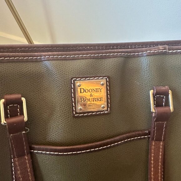 Dooney & Bourke Olive Green & Brown Leather Tote Bag - Picture 6 of 10